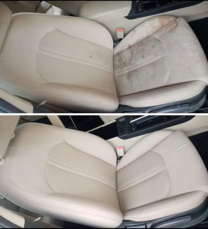 Before and after car seat cleaning